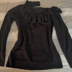 Cyrus Black Ruffled Long Sleeve Knit Top
